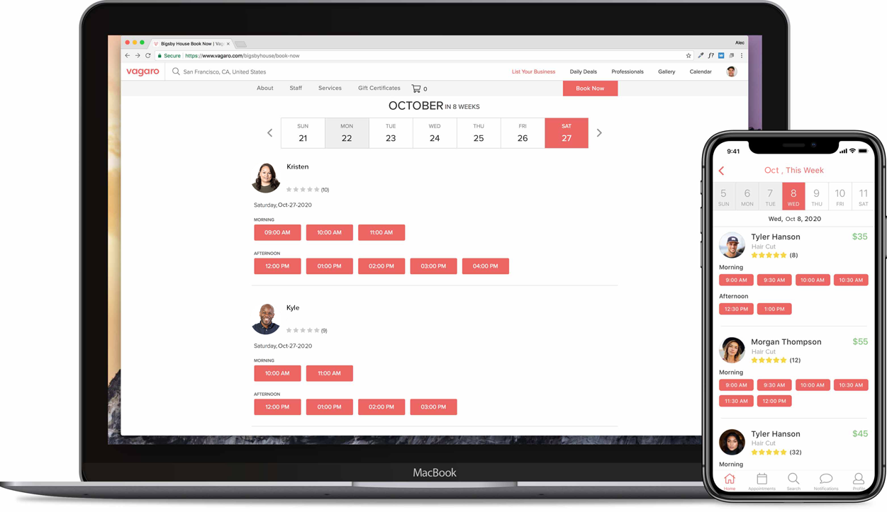 picture of desktop and mobile device showing online booking 