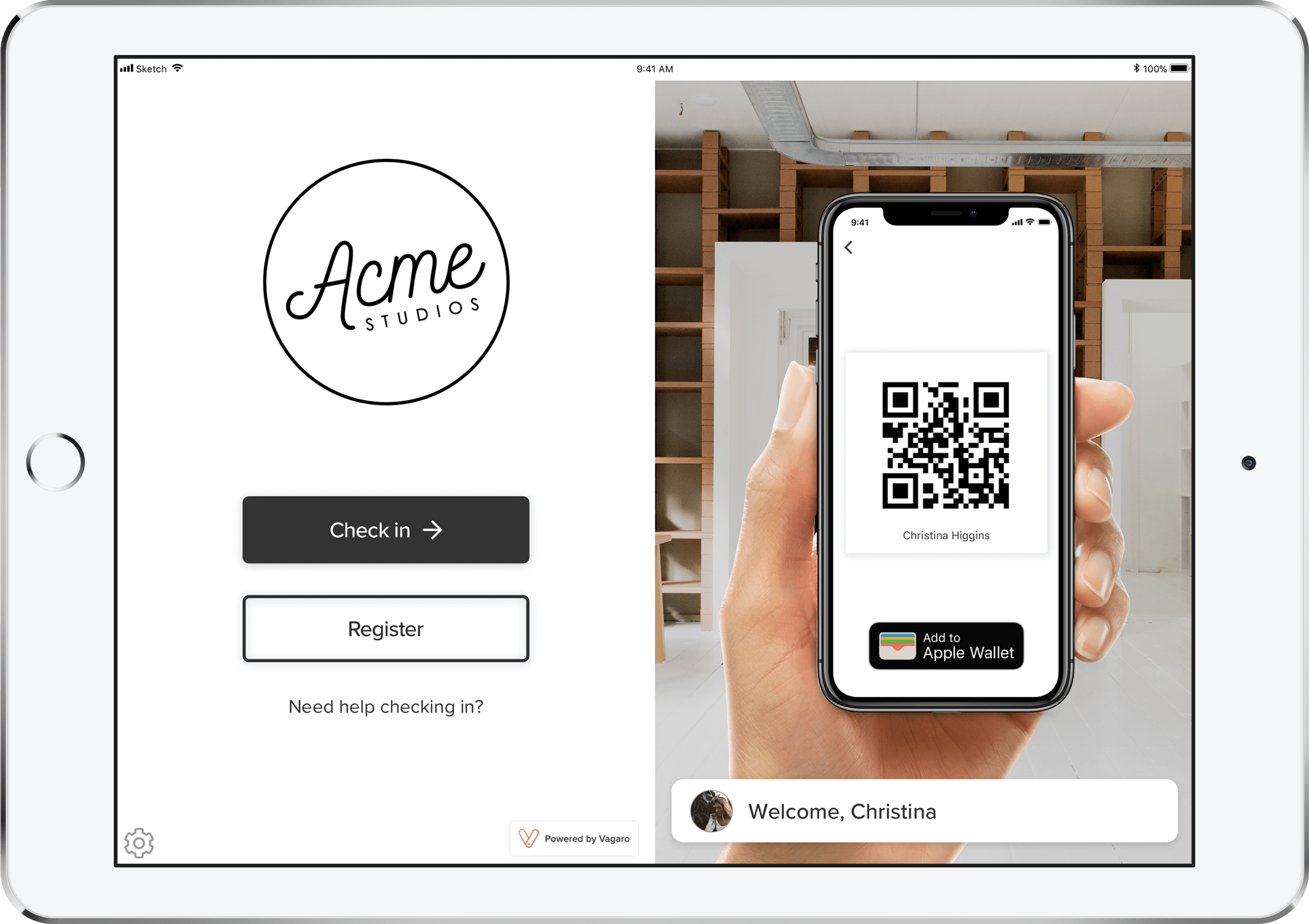 Illustration of a Check-In App for Physical Therapists on an iPad